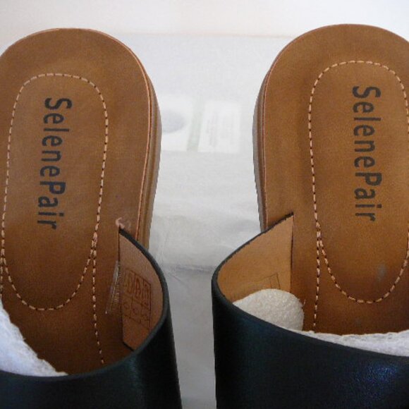 SelenePair Women's Flat Slide Low Wedge Black Open Toe Straps Sandals-Size 8-NIB - Picture 3 of 8